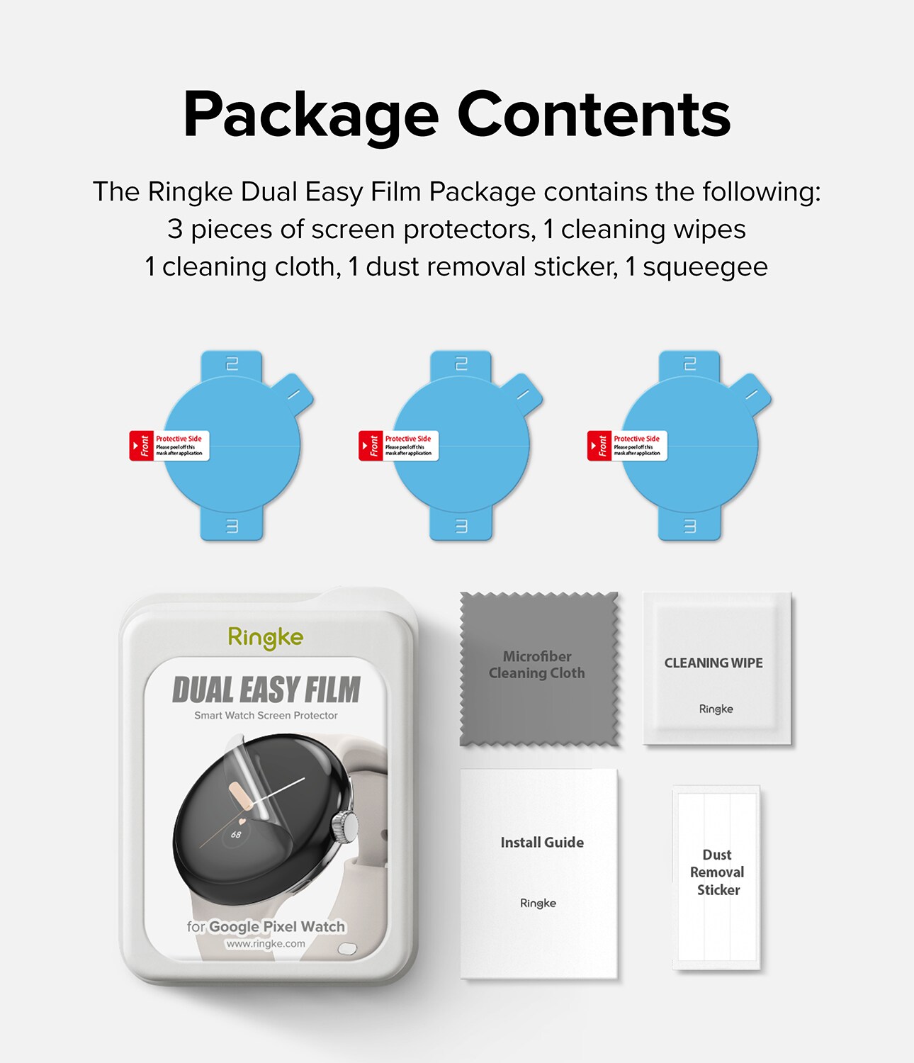 Google Pixel Watch 2 Skærmbeskytter beskyttelsesfilm - Dual Easy (3-pak)