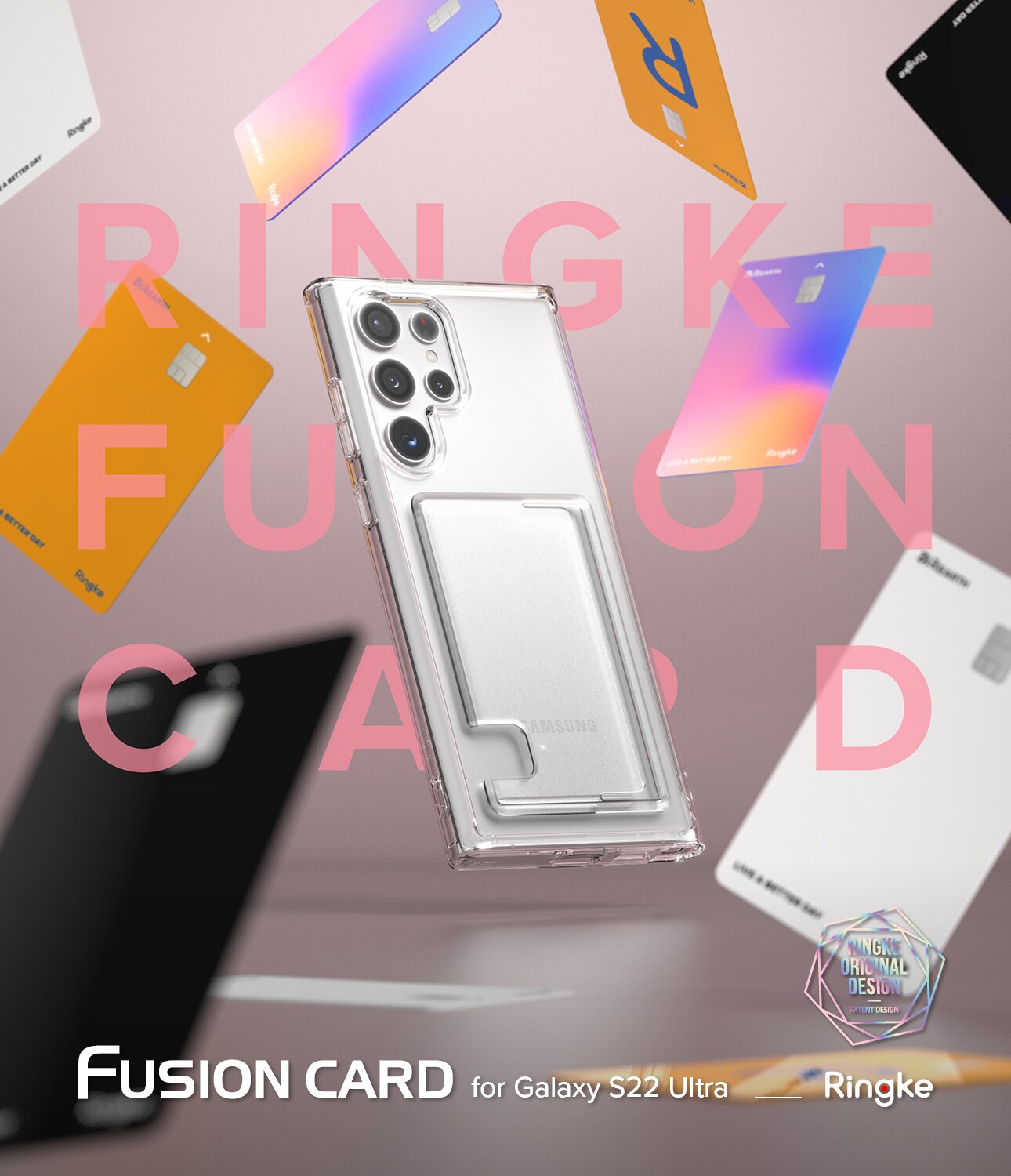 Samsung Galaxy S22 Ultra Fusion cover med kortholder, Gennemsigtig