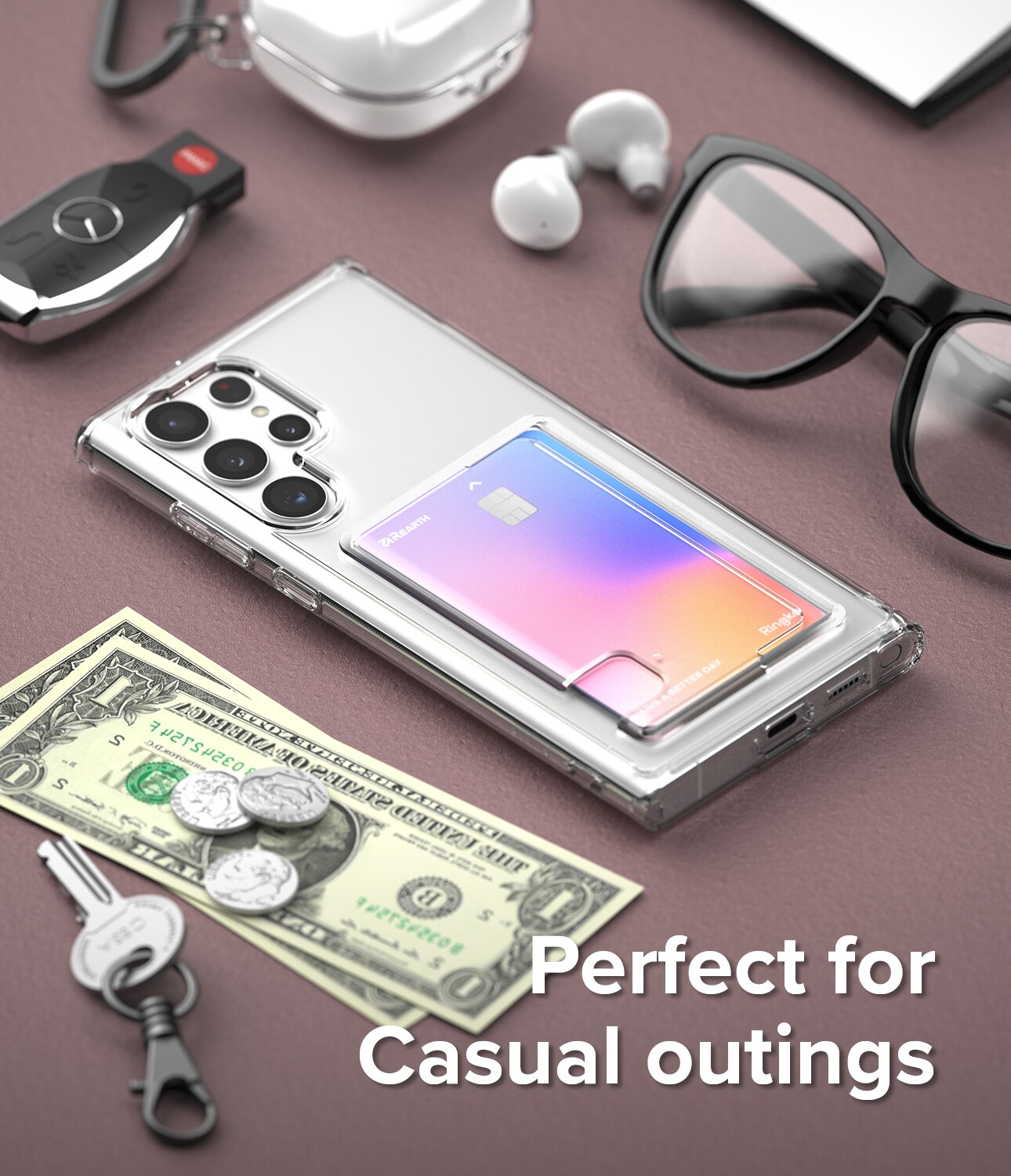 Samsung Galaxy S22 Ultra Fusion cover med kortholder, Gennemsigtig