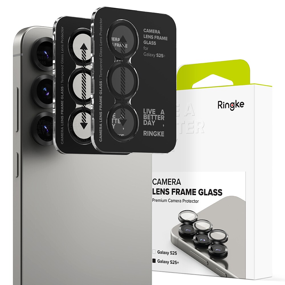 Samsung Galaxy S25 Plus 2-pak linsebeskyttere med aluminiumsramme, Sort