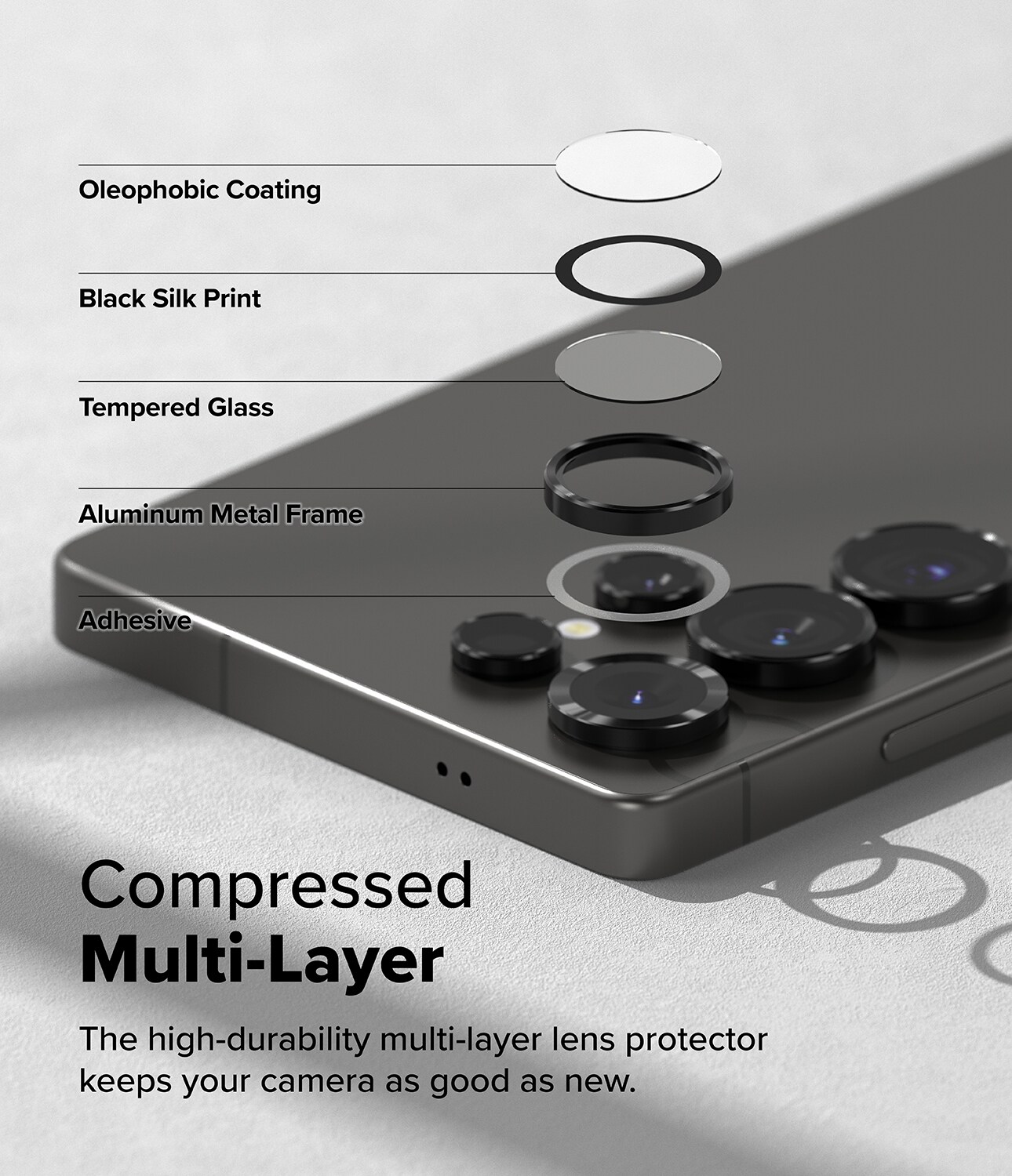 Samsung Galaxy S25 Ultra 2-pak linsebeskyttere med aluminiumsramme, Sort