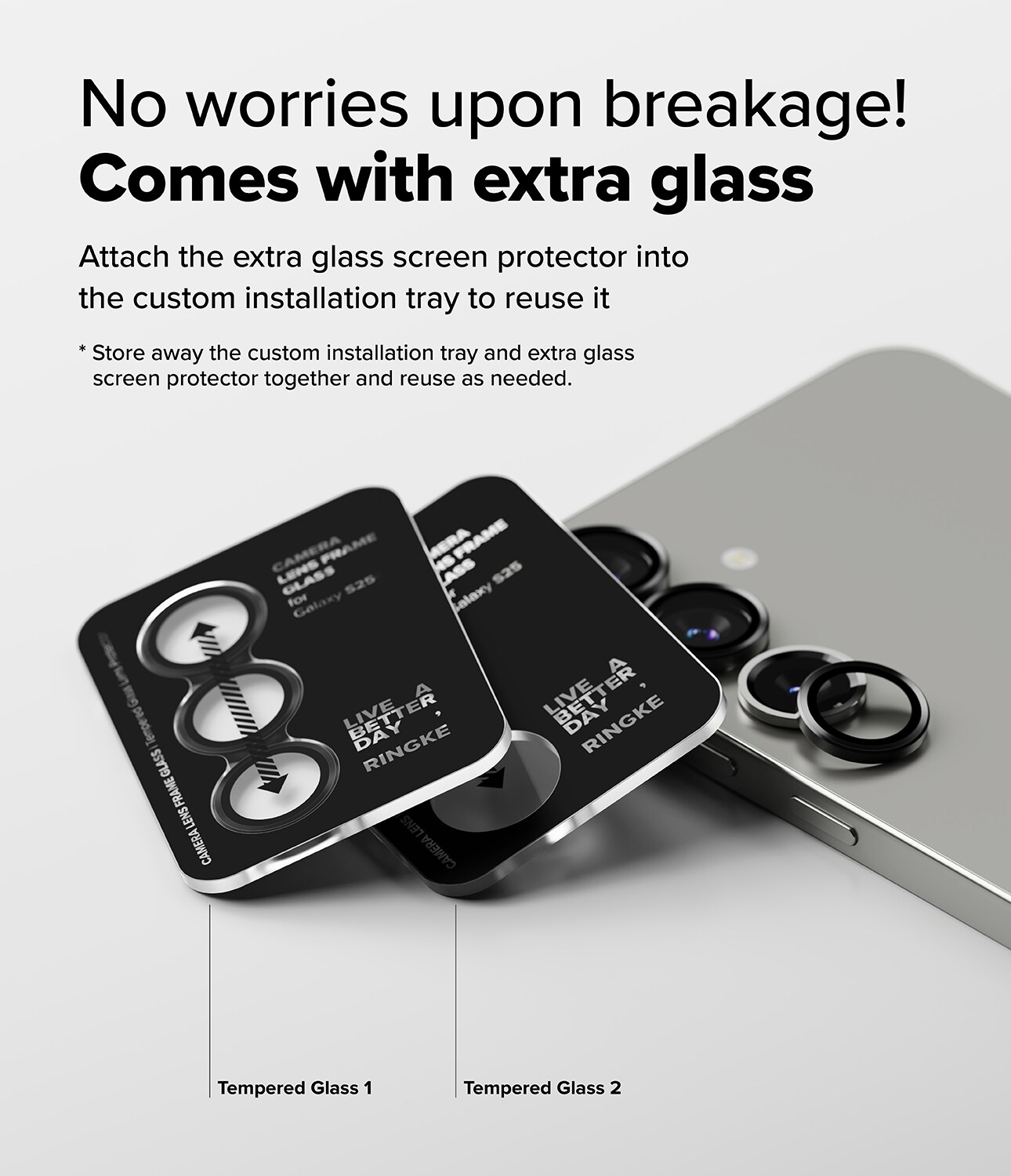 Samsung Galaxy S25 2-pak linsebeskyttere med aluminiumsramme, Sort