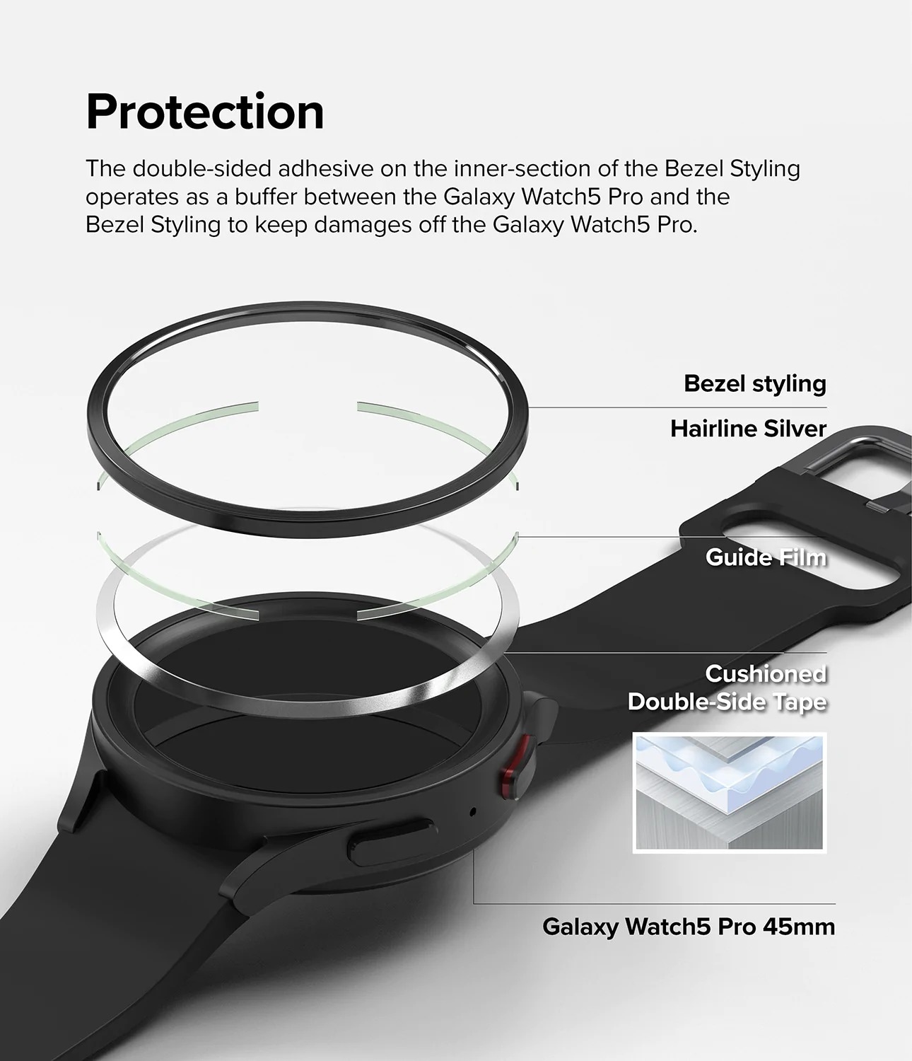 Samsung Galaxy Watch 5 Pro 45mm Beskyttelsesring - Bezel Styling Sort