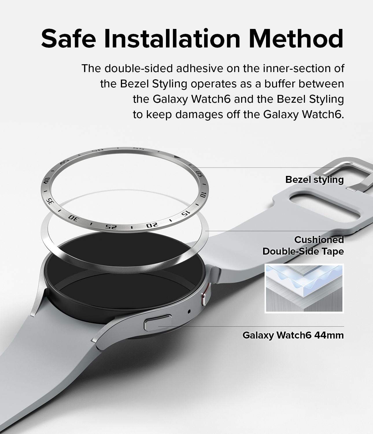 Samsung Galaxy Watch 6 44mm Beskyttelsesring - Bezel Styling Sølv