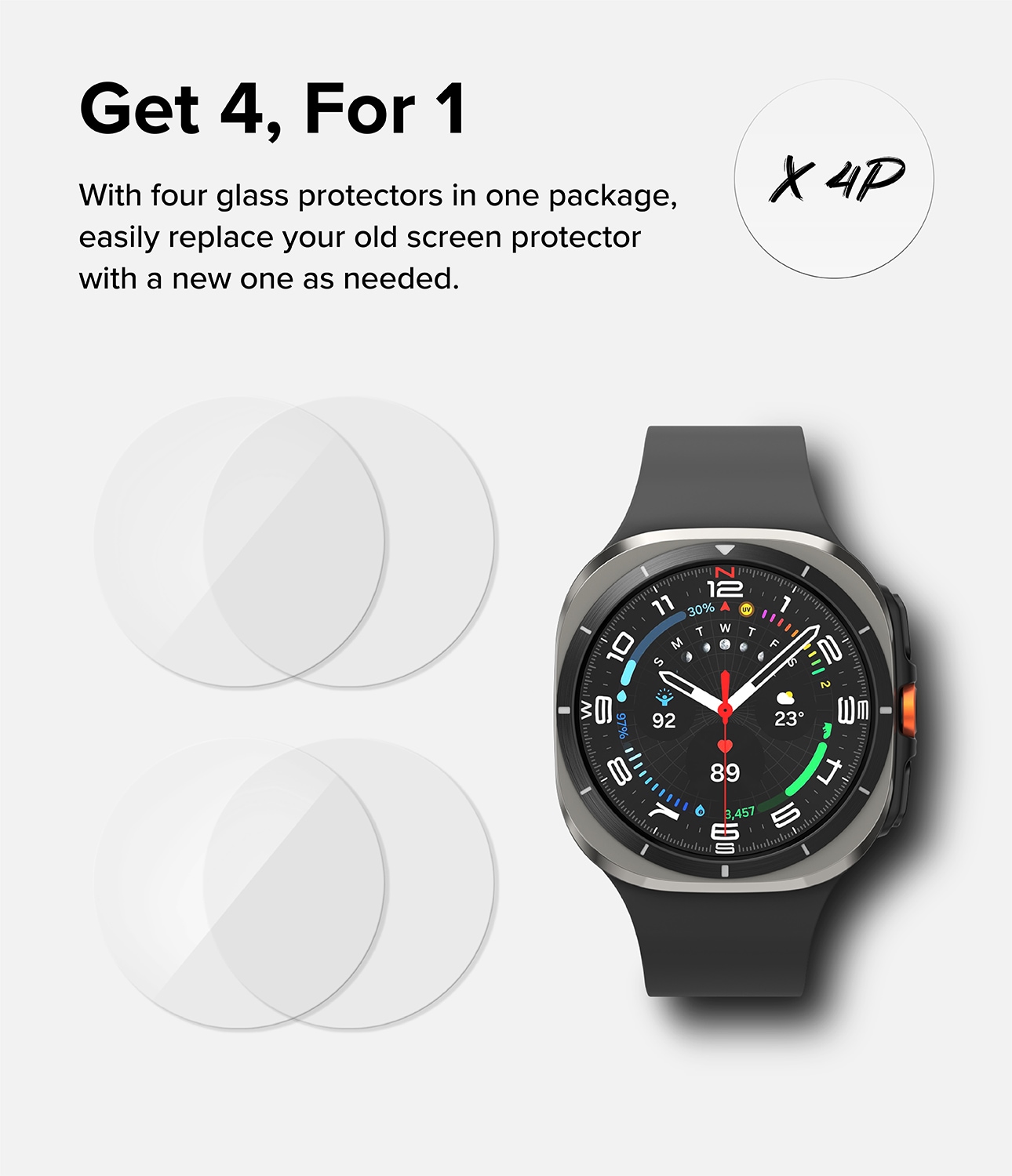 Samsung Galaxy Watch Ultra (2025) Skærmbeskytter i glas (4-pak)