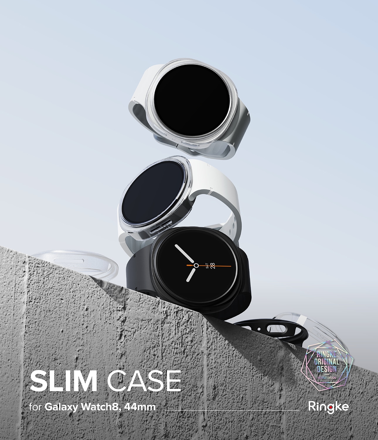 Samsung Galaxy Watch 8 44mm Tyndt cover (2-pak), Matte Black & Clear