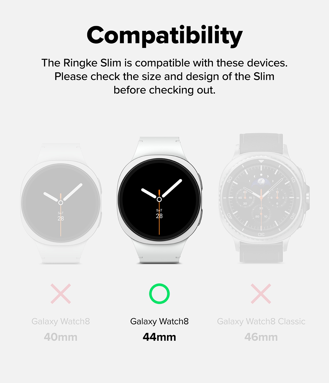 Samsung Galaxy Watch 8 44mm Tyndt cover (2-pak), Matte Black & Clear
