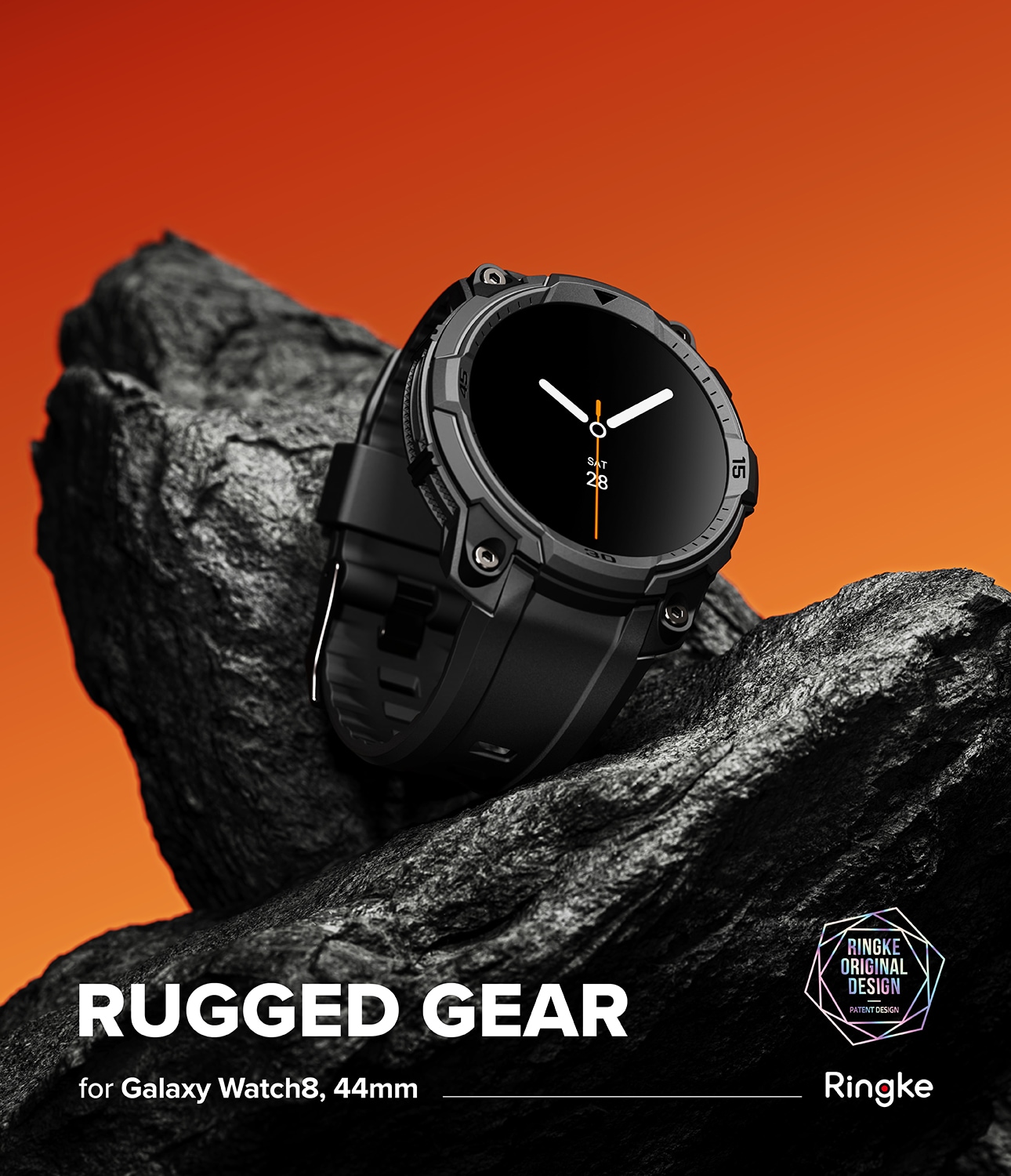 Samsung Galaxy Watch 8 44mm Rugged Gear Cover & Rem, All Black
