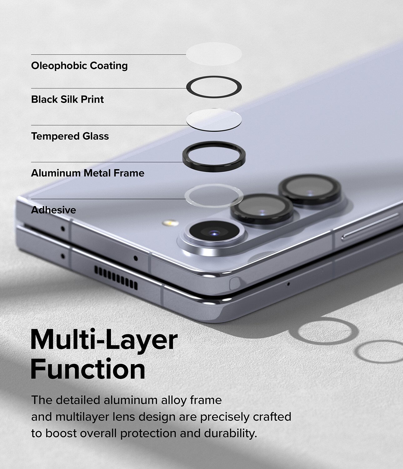 Samsung Galaxy Z Fold 5 Linsebeskyttelse med aluminiumramme, Sort