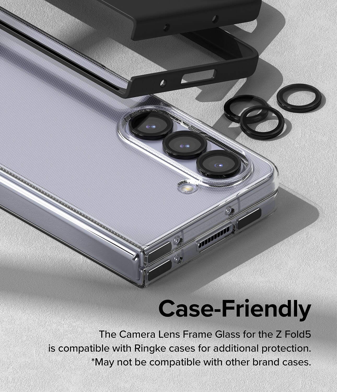 Samsung Galaxy Z Fold 5 Linsebeskyttelse med aluminiumramme, Sort