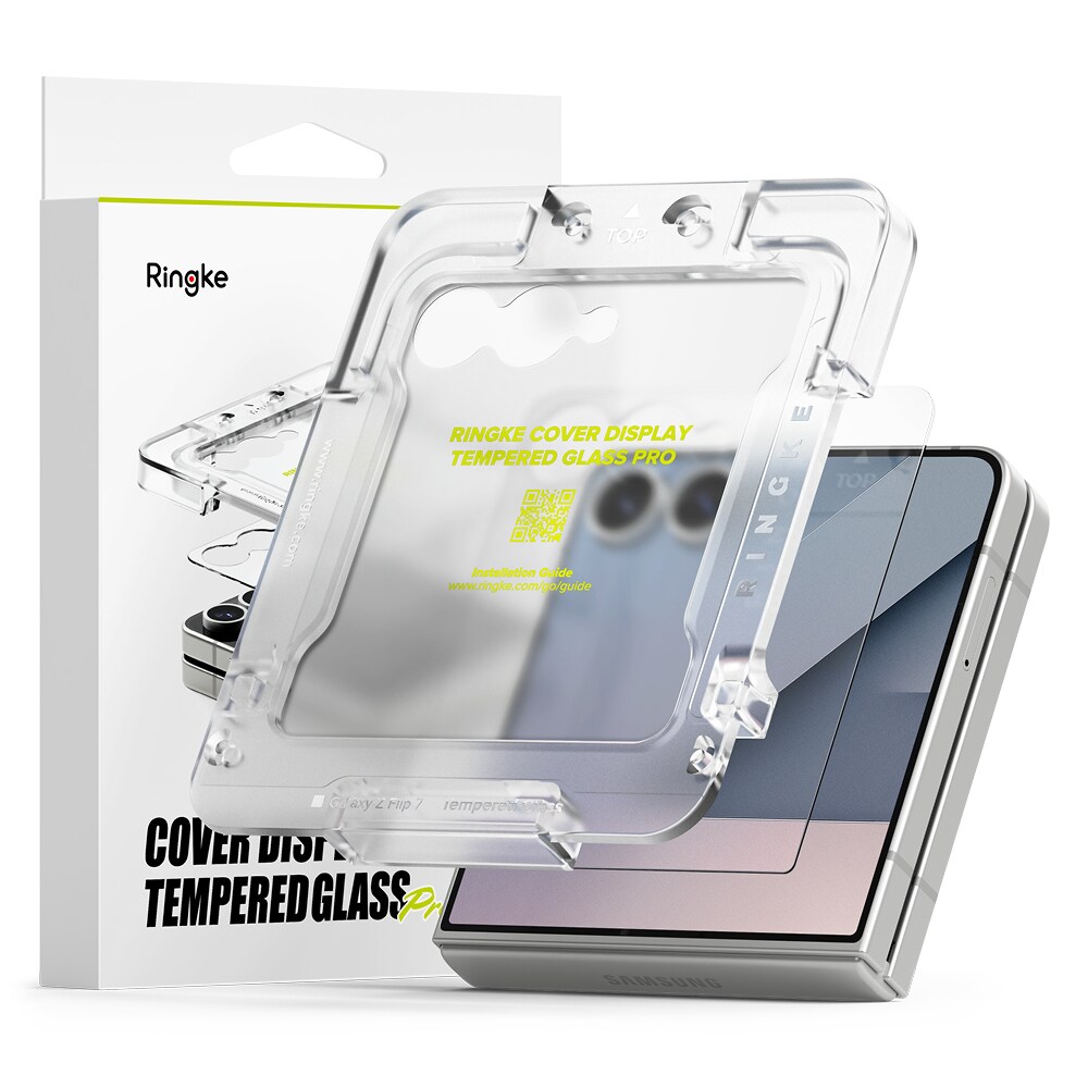 Samsung Galaxy Z Flip 7 Ydre skærmbeskytter i glas med installationsramme (2-pak)