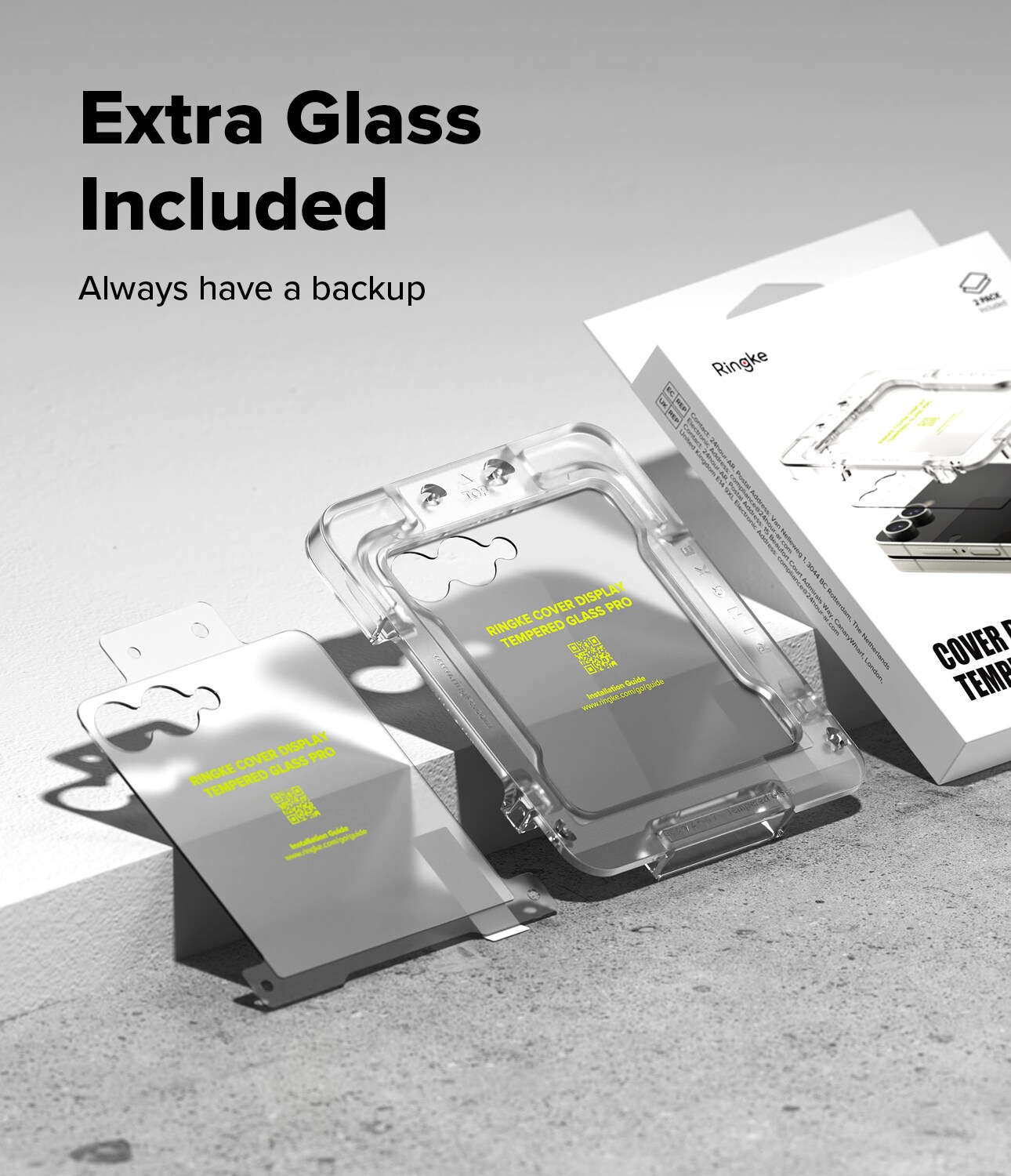 Samsung Galaxy Z Flip 7 Ydre skærmbeskytter i glas med installationsramme (2-pak)