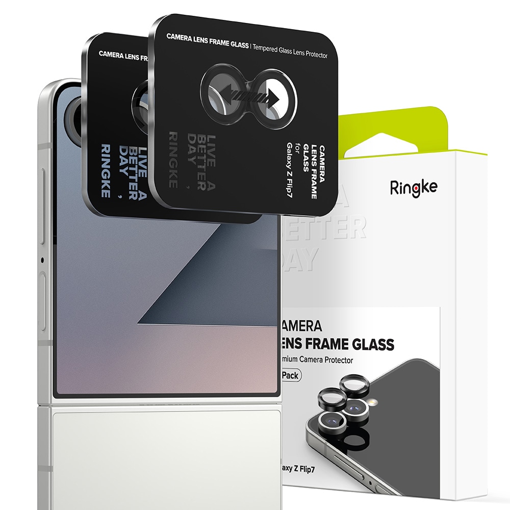 Samsung Galaxy Z Flip 7 2-pak linsebeskyttere med aluminiumsramme, Sort