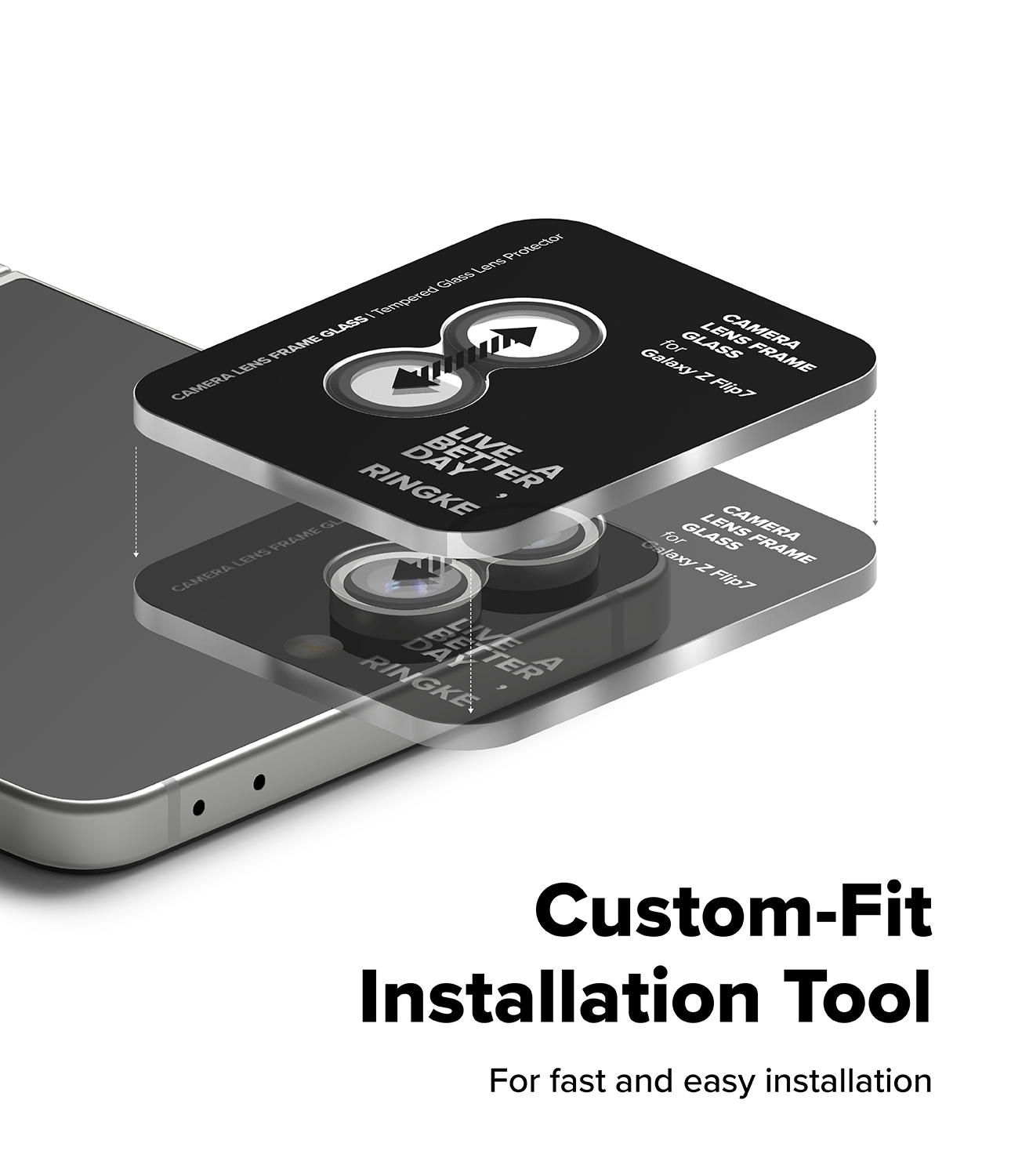 Samsung Galaxy Z Flip 7 2-pak linsebeskyttere med aluminiumsramme, Sort