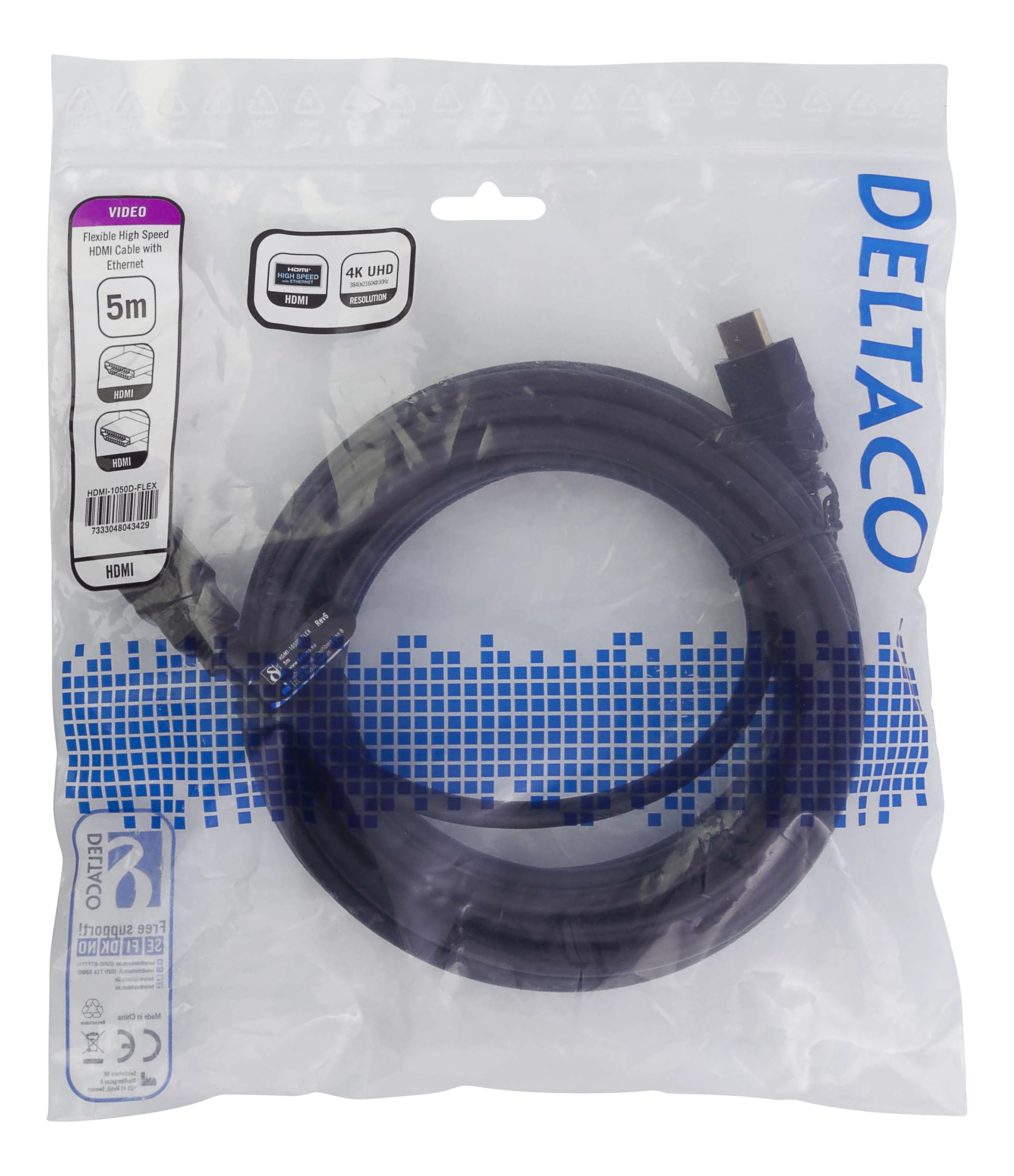 Fleksibel HDMI kabel højhastighed 4K UHD 30Hz 5m