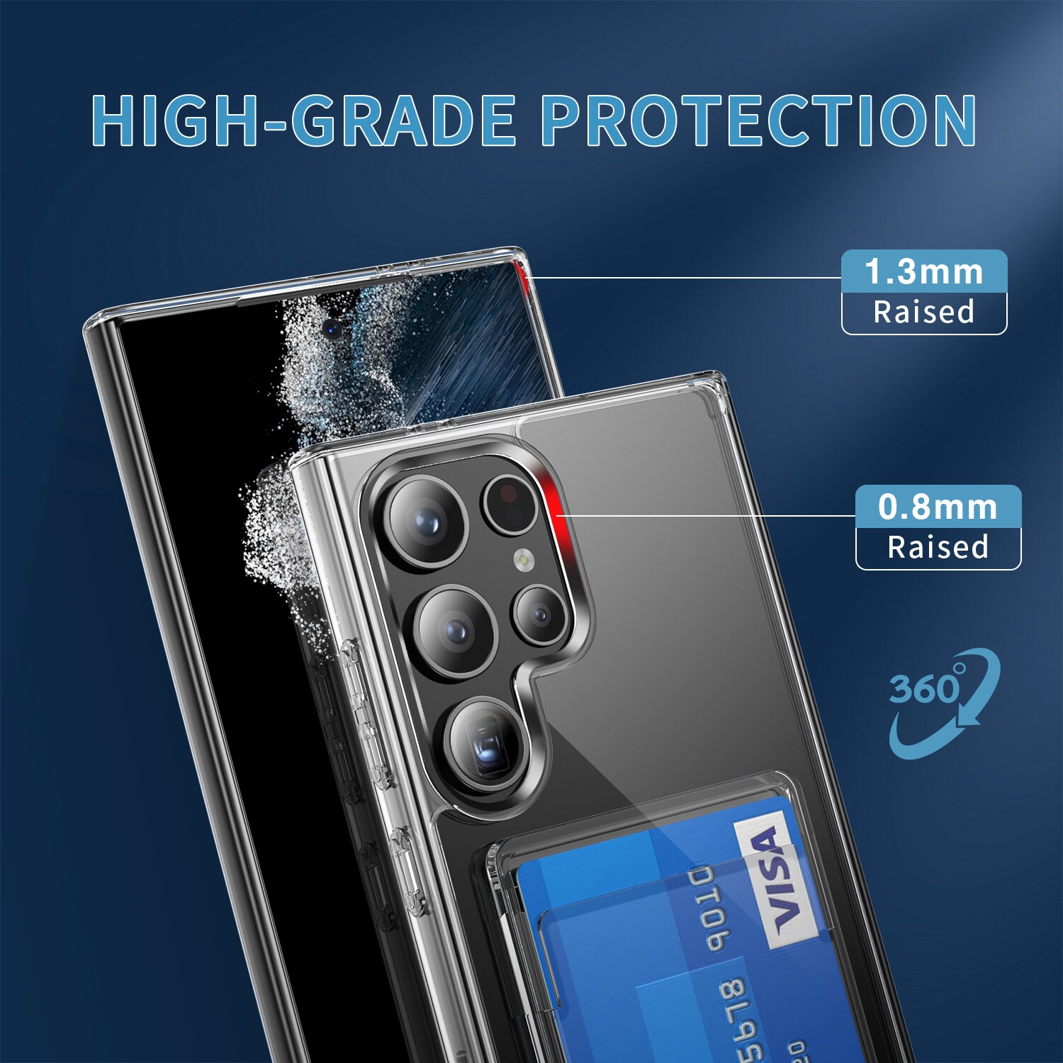 Samsung Galaxy S24 Ultra Hybridcover med indbygget kortholder, Gennemsigtig