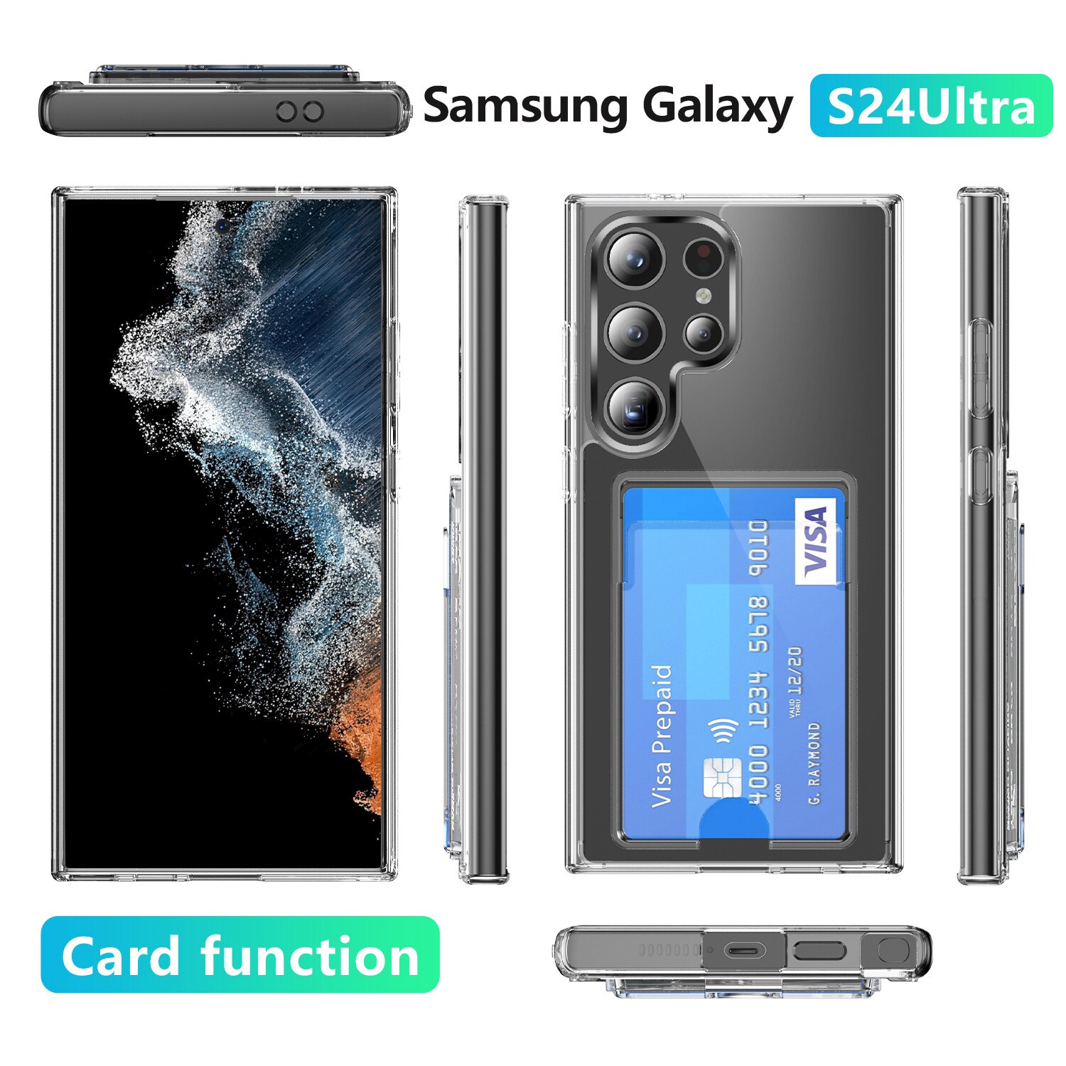 Samsung Galaxy S24 Ultra Hybridcover med indbygget kortholder, Gennemsigtig
