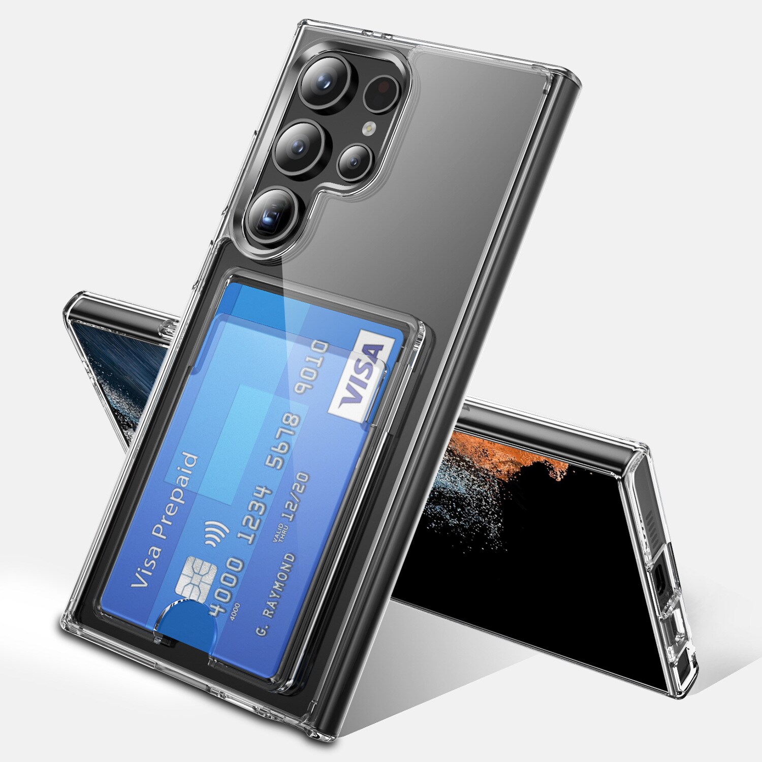 Samsung Galaxy S24 Ultra Hybridcover med indbygget kortholder, Gennemsigtig