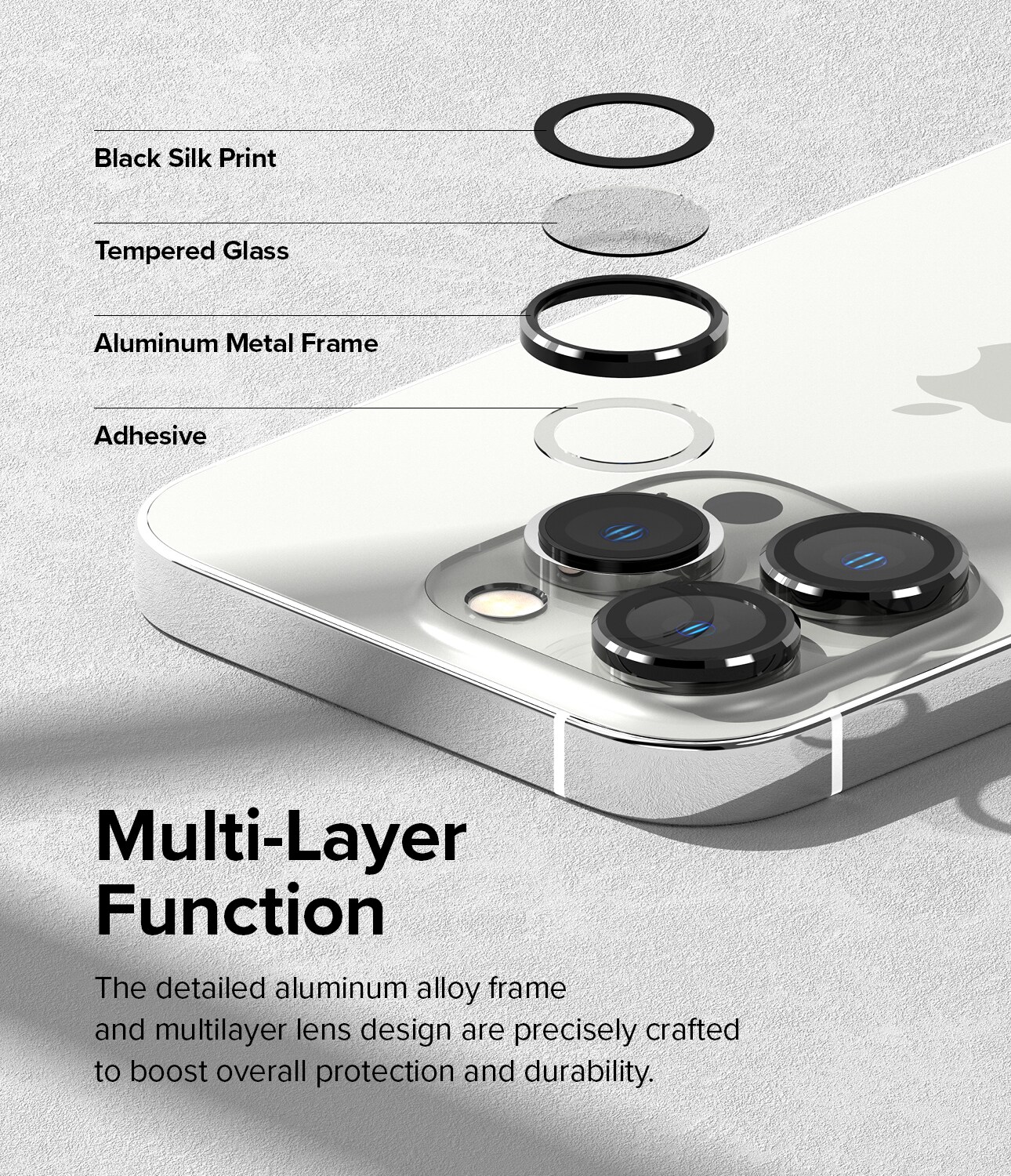 iPhone 14 Pro Linsebeskyttelse med aluminiumramme, Sort