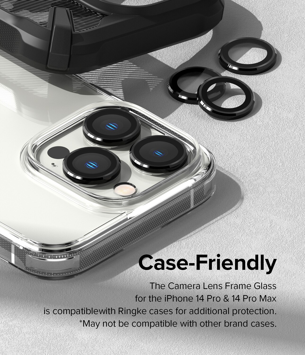 iPhone 14 Pro Linsebeskyttelse med aluminiumramme, Sort