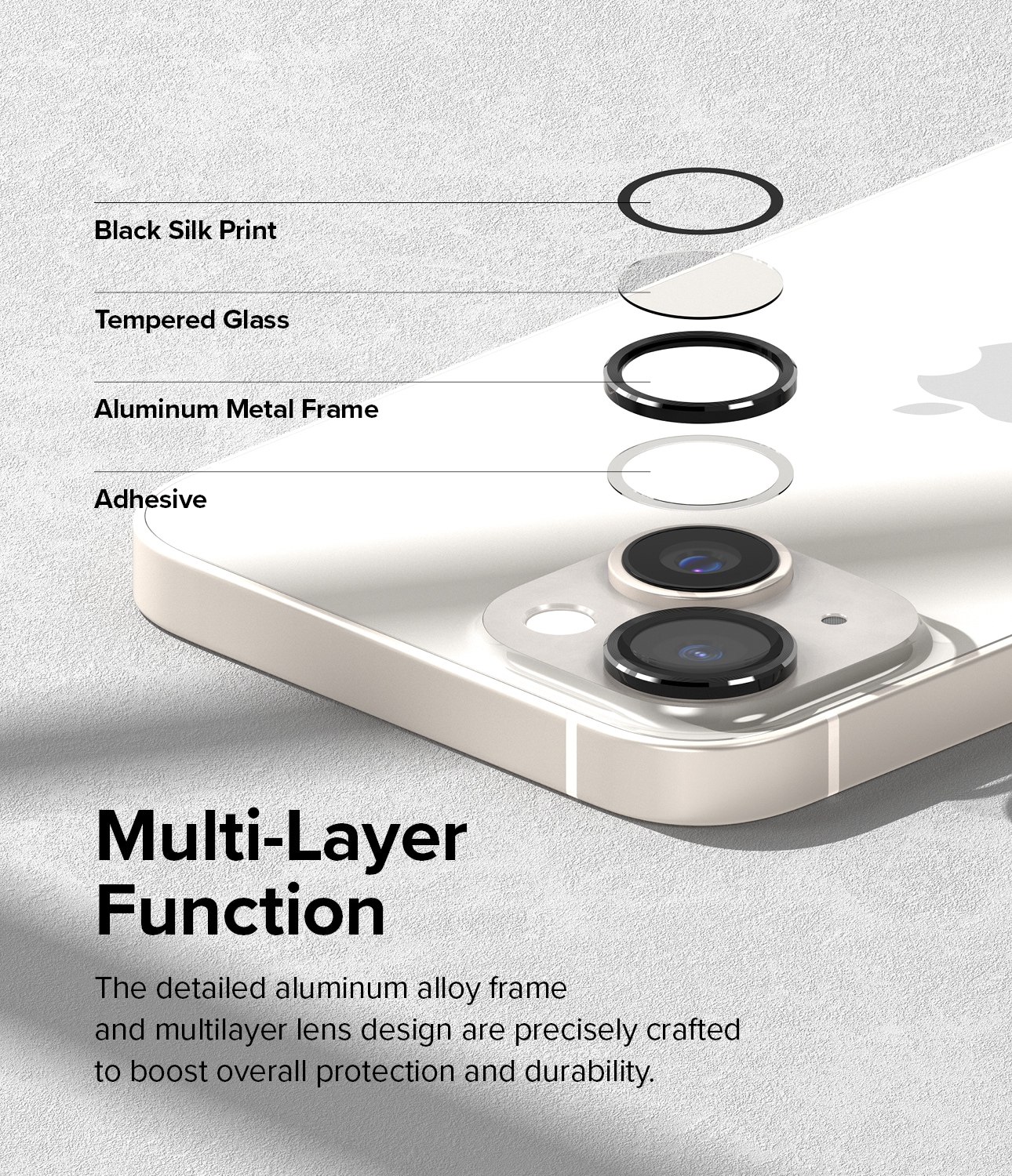 iPhone 14 Plus Linsebeskyttelse med aluminiumramme, Sort