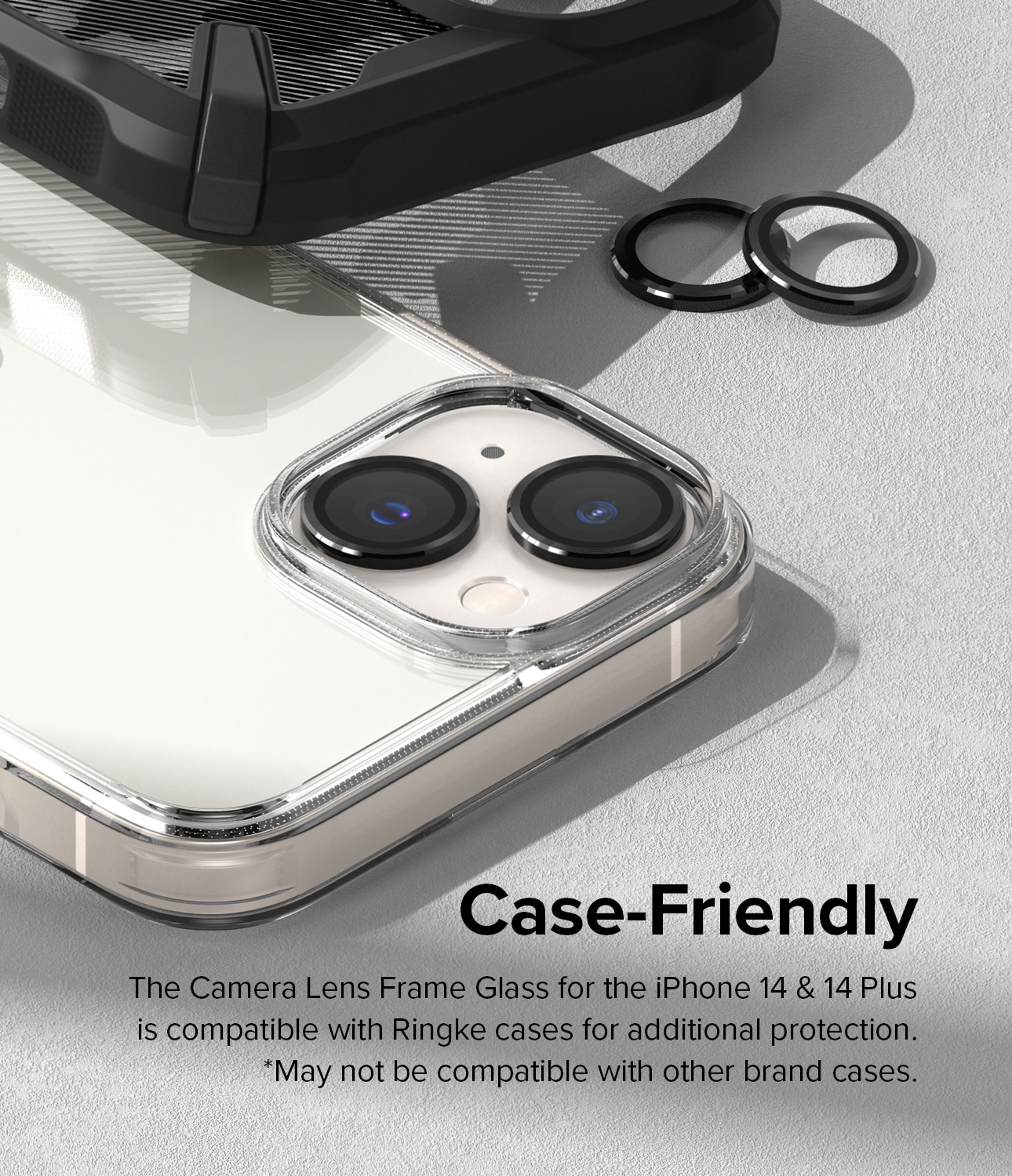 iPhone 14 Plus Linsebeskyttelse med aluminiumramme, Sort
