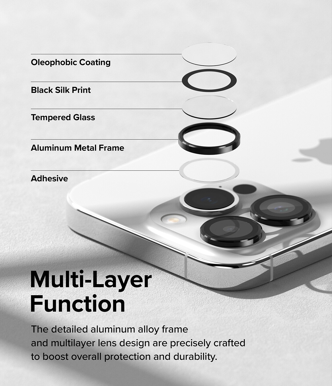 iPhone 15 Pro Max Linsebeskyttelse med aluminiumramme, Sort
