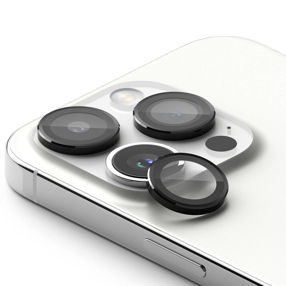 iPhone 15 Pro Max Linsebeskyttelse med aluminiumramme, Sort