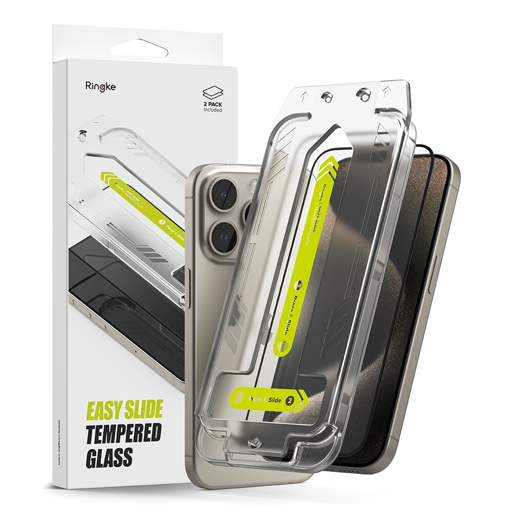 iPhone 15 Pro Skærmbeskytter i glas med monteringsramme (2-pak)