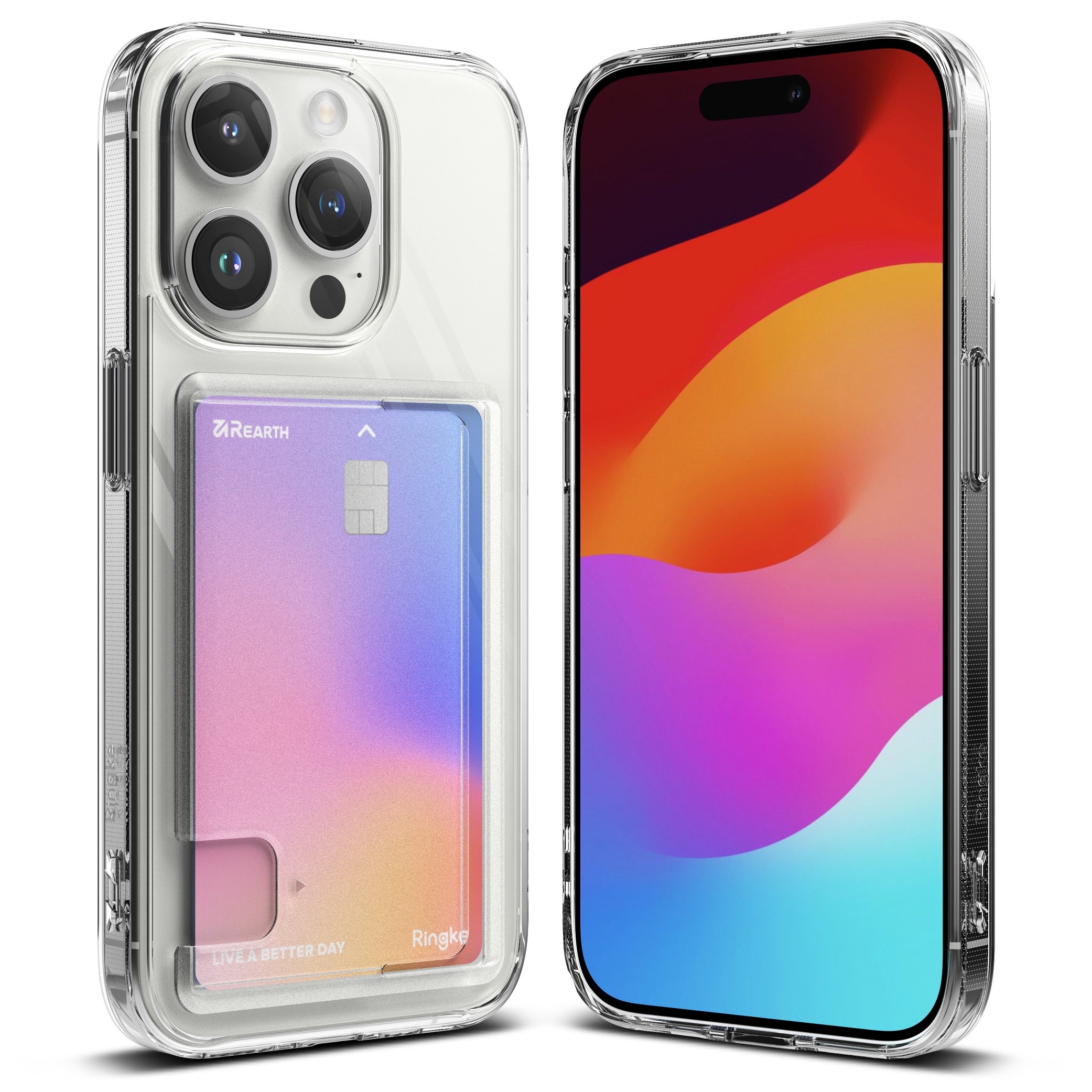 iPhone 15 Pro Fusion cover med kortholder, Gennemsigtig