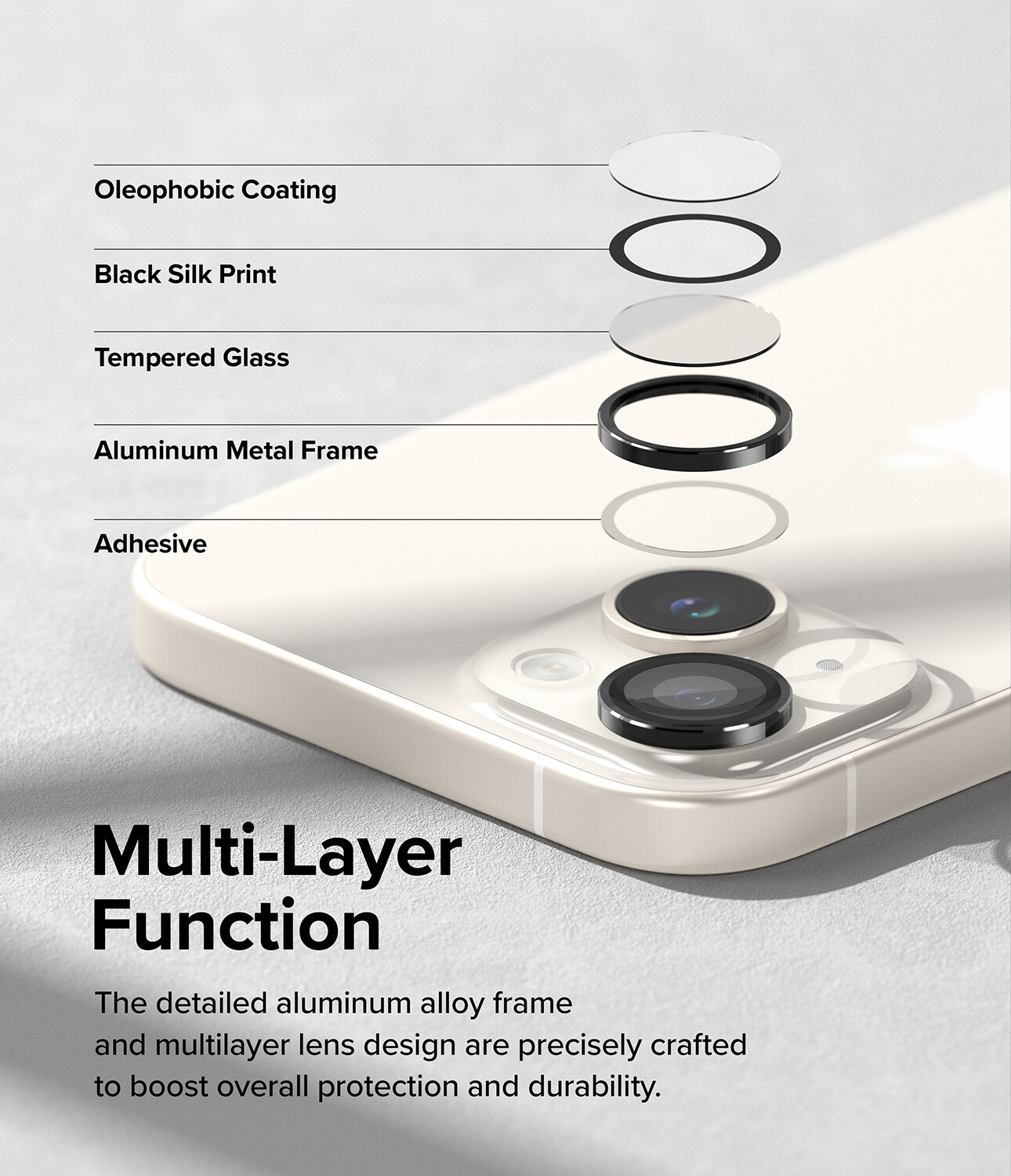 iPhone 15 Plus Linsebeskyttelse med aluminiumramme, Sort