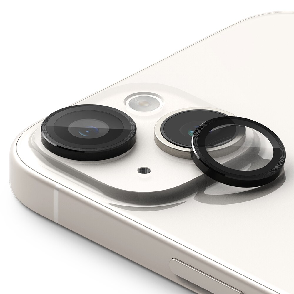 iPhone 15 Plus Linsebeskyttelse med aluminiumramme, Sort