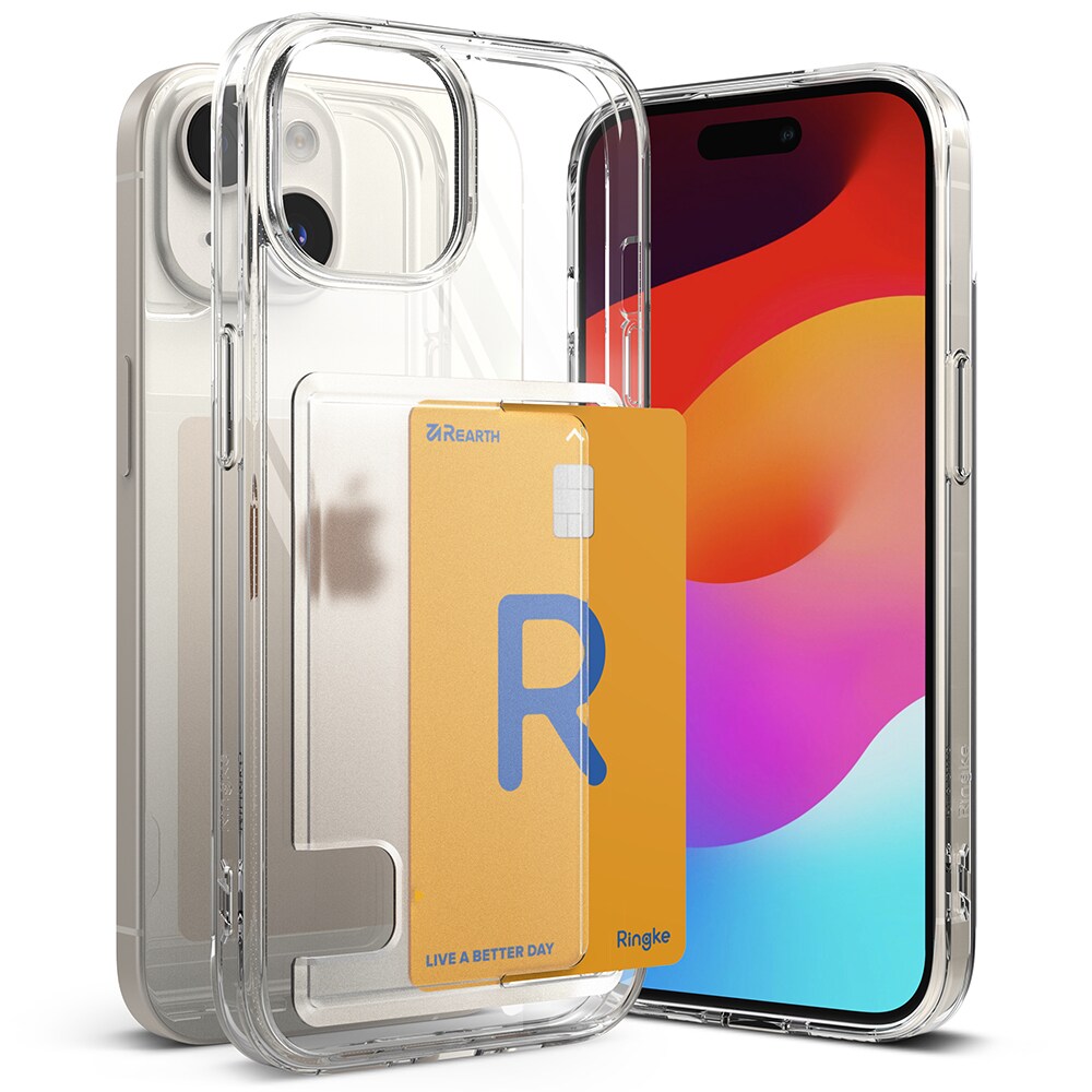 iPhone 15 Fusion cover med kortholder, Gennemsigtig