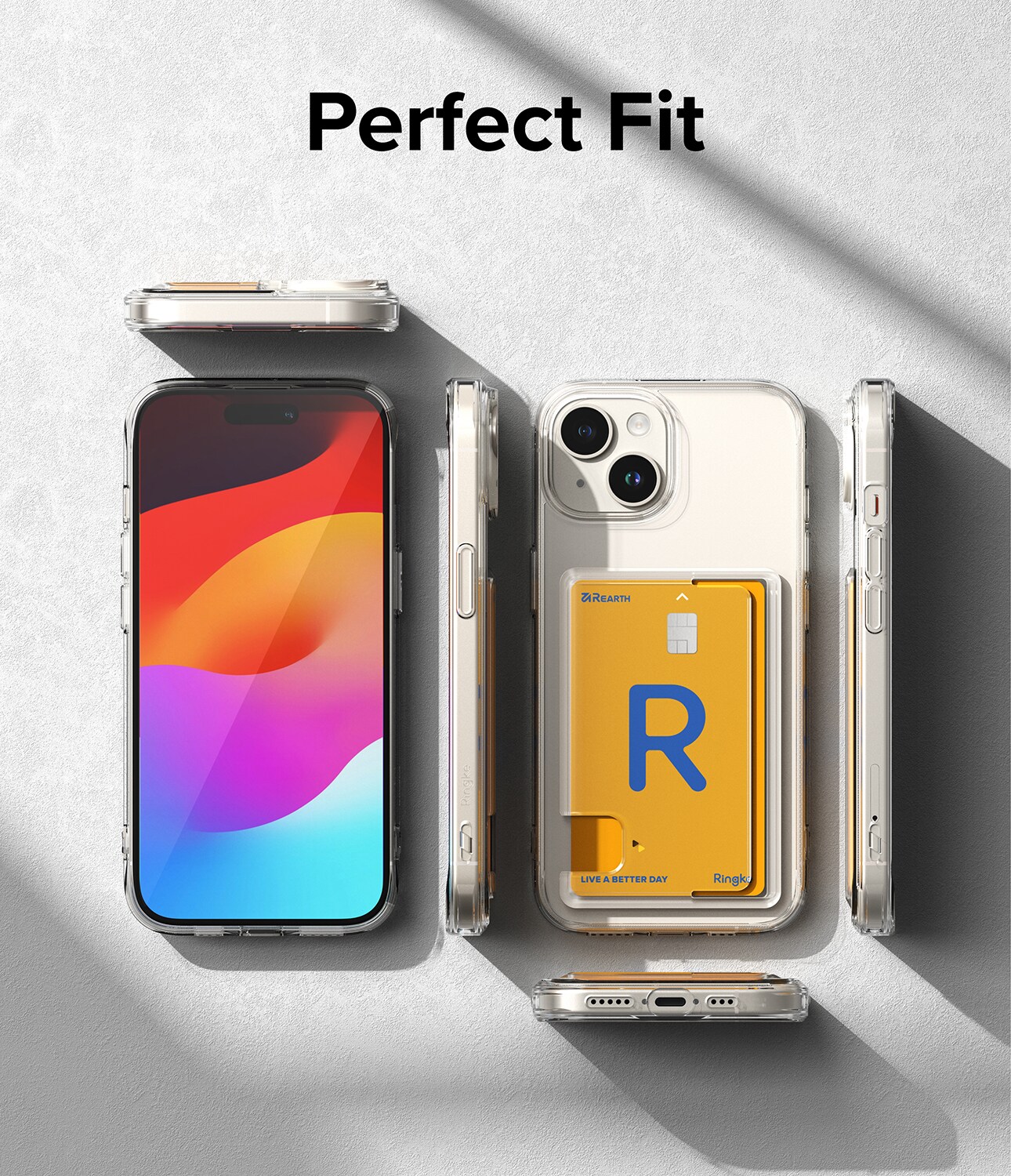 iPhone 15 Fusion cover med kortholder, Gennemsigtig