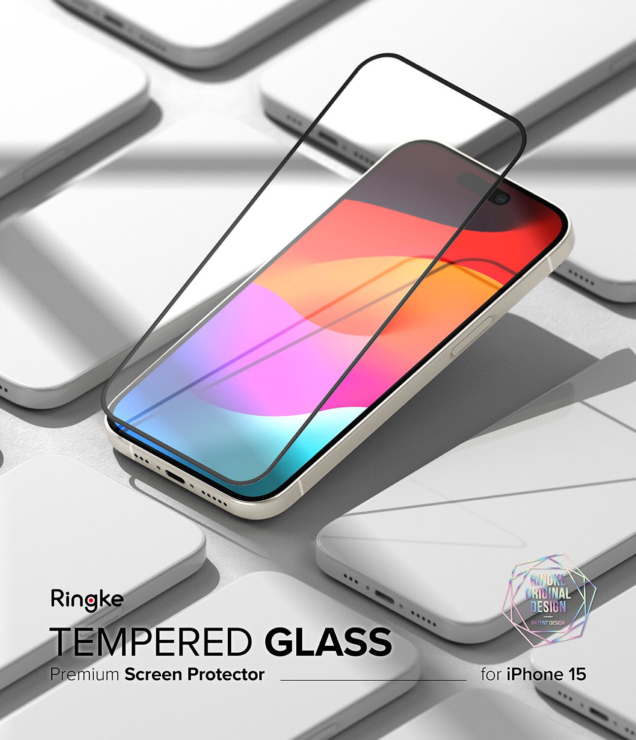 iPhone 15 Skærmbeskytter i glas med monteringsværktøj