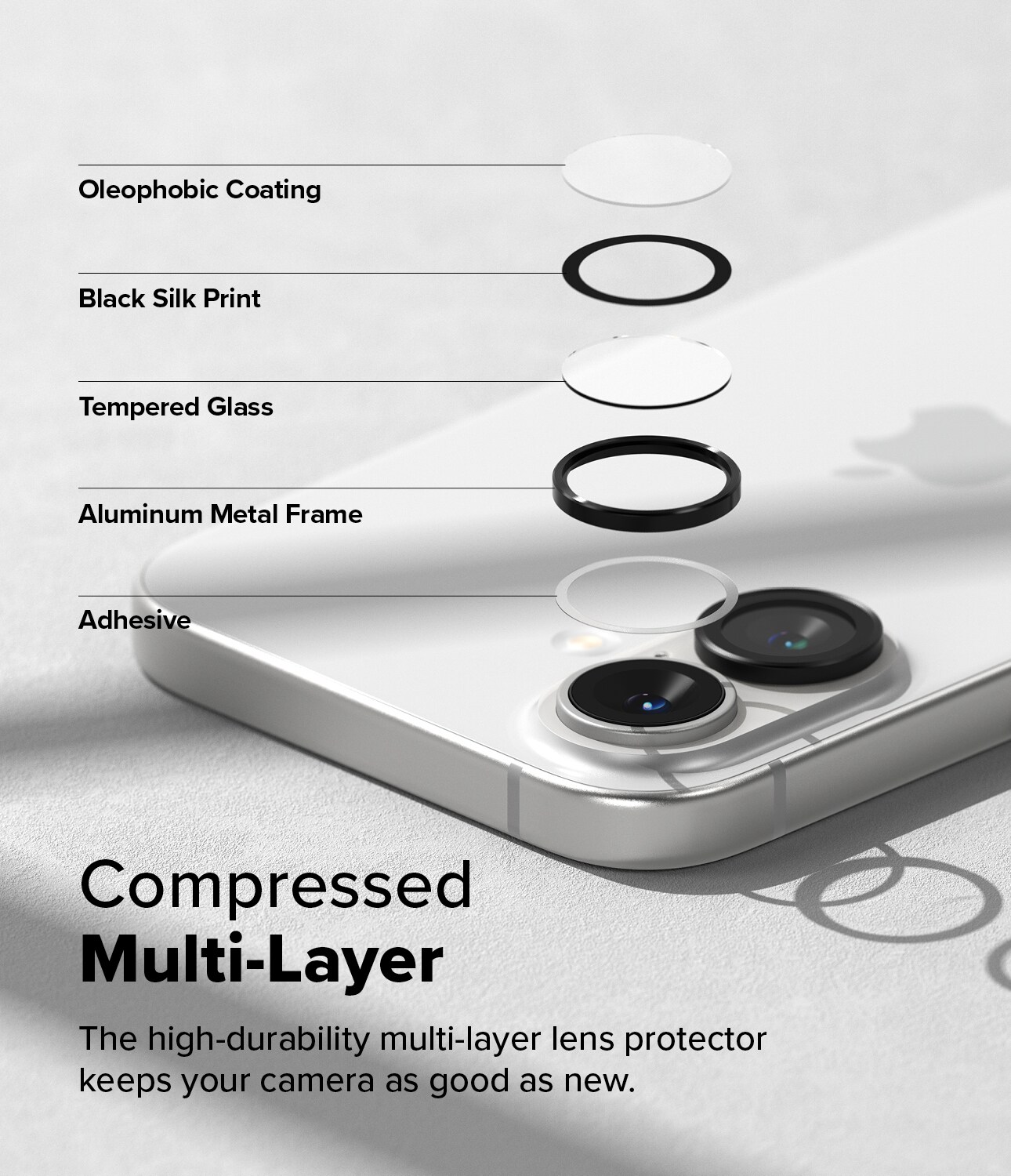 iPhone 16 Plus 2-pak linsebeskyttere med aluminiumsramme, Sort