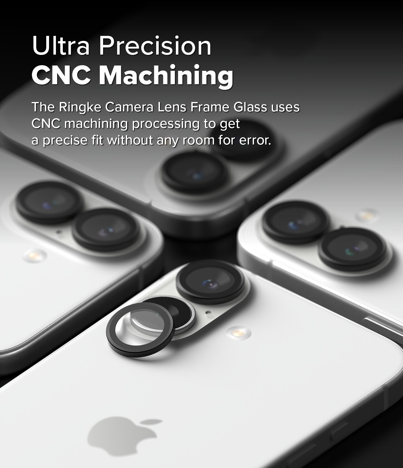 iPhone 16 Plus 2-pak linsebeskyttere med aluminiumsramme, Sort