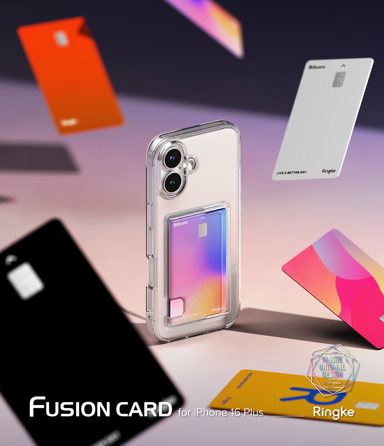 iPhone 16 Fusion cover med kortholder, Gennemsigtig