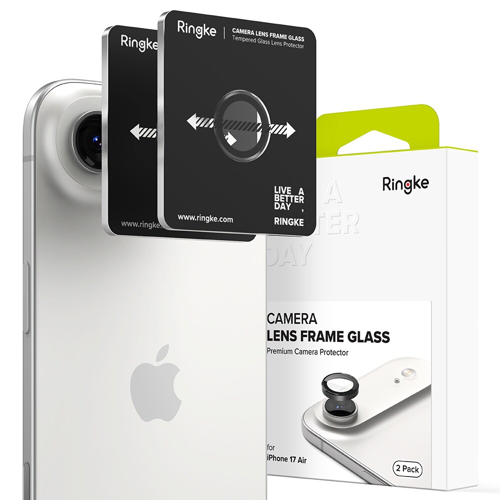 iPhone 17 Air 2-pak linsebeskyttere med aluminiumsramme, Sort