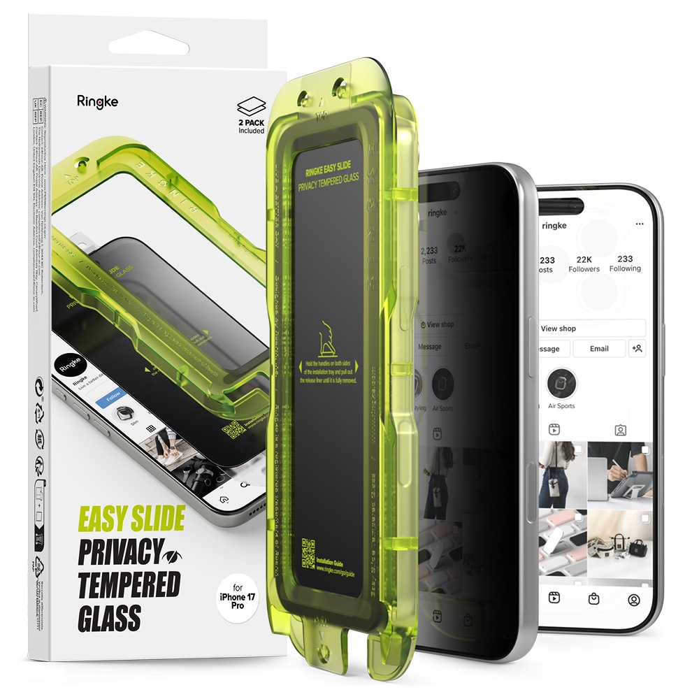 iPhone 17 Pro Anti-spy skærmbeskytter i glas med monteringsramme (2-pak)
