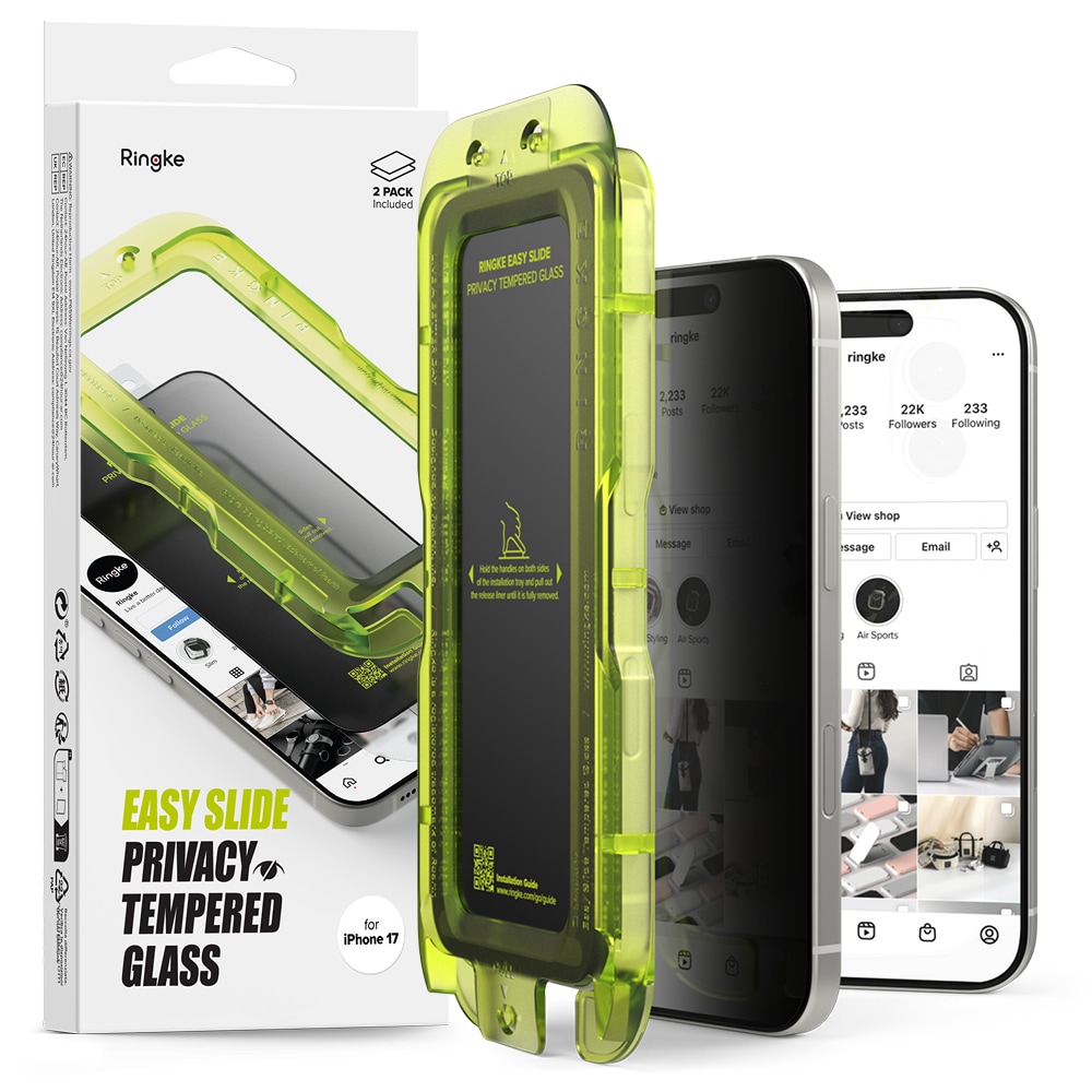 iPhone 17 Anti-spy skærmbeskytter i glas med monteringsramme (2-pak)