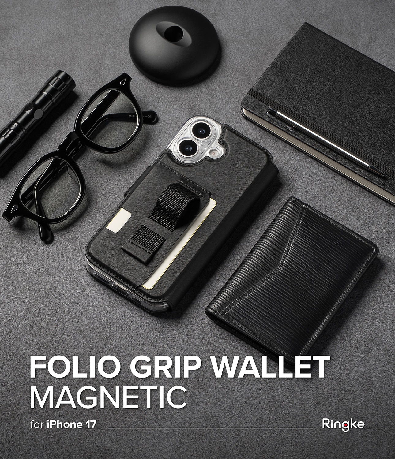 iPhone 17 Folio Grip Wallet Magnetic, Sort