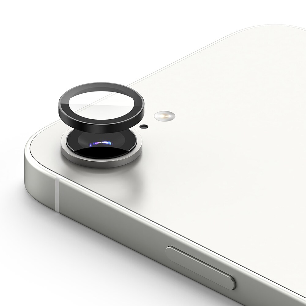 iPhone 16e 2-pak linsebeskyttere med aluminiumsramme, Sort