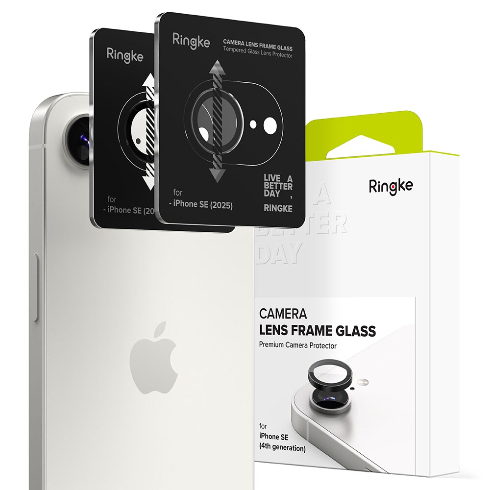 iPhone 16e 2-pak linsebeskyttere med aluminiumsramme, Sort