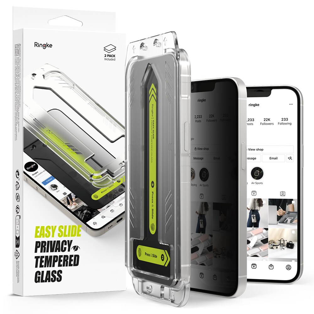 iPhone 13 Pro Anti-spy skærmbeskytter i glas med monteringsramme (2-pak)
