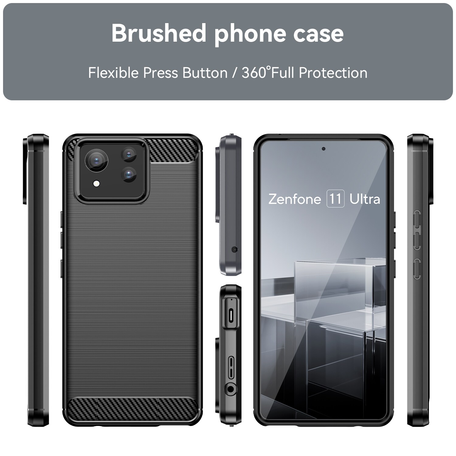 Asus Zenfone 11 Ultra TPU-cover Brushed, Sort