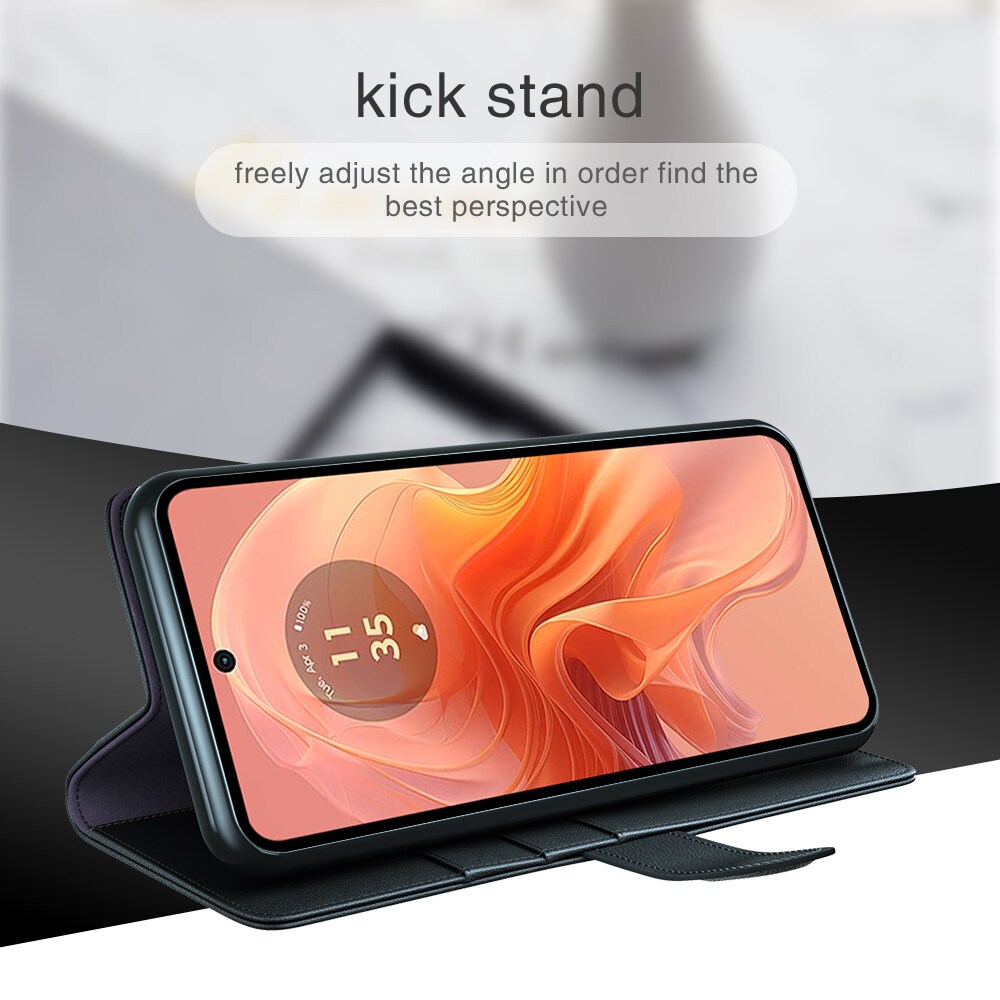 Motorola Moto E14 Slankt mobiletui i ægte læder, Sort