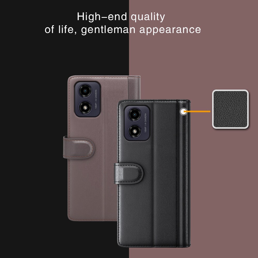 Motorola Moto E14 Slankt mobiletui i ægte læder, Sort