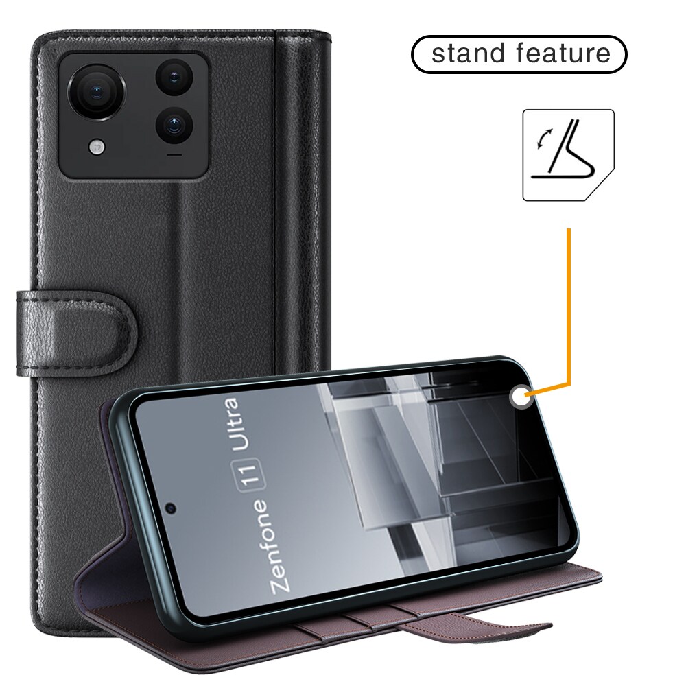 Asus Zenfone 11 Ultra Slankt mobiletui i ægte læder, Sort