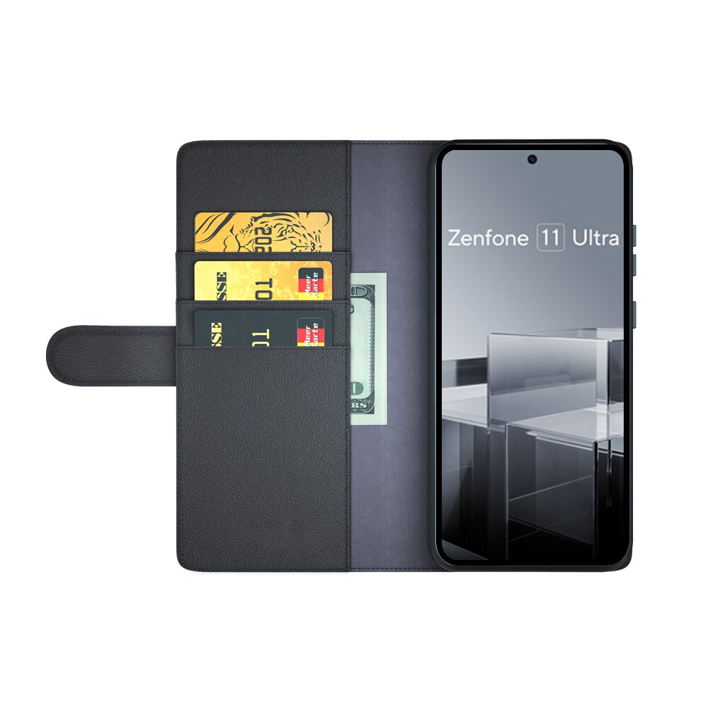 Asus Zenfone 11 Ultra Slankt mobiletui i ægte læder, Sort